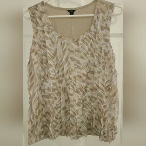 Ann Taylor Sleeveless Pleated Beige Patterned Women's Top
